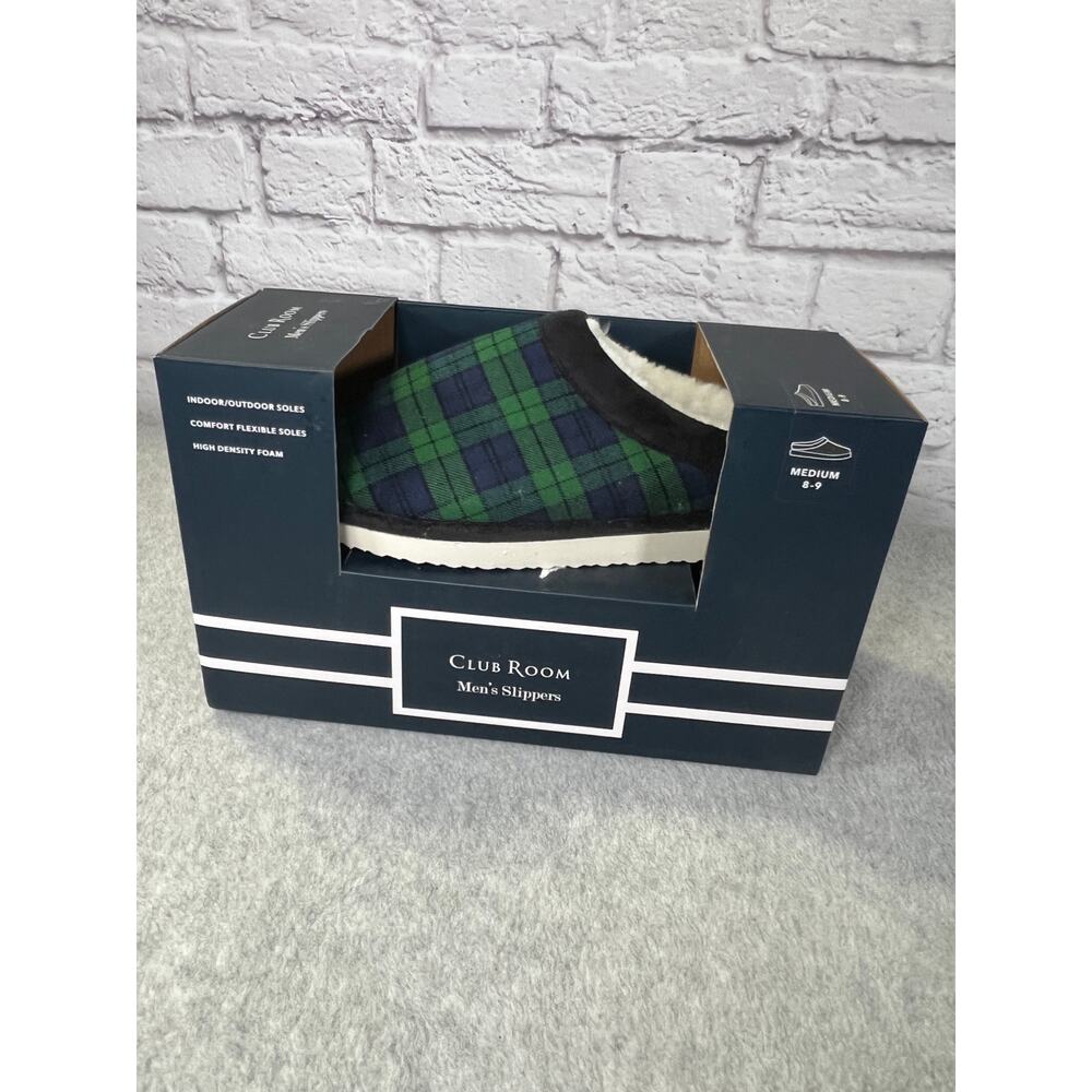 NEW Club Room Green Plaid Men's Slippers Size Medium 8-9